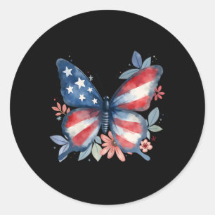 Schmetterling Blumen Amerikanische Flagge Usa 4. J Runder Aufkleber
