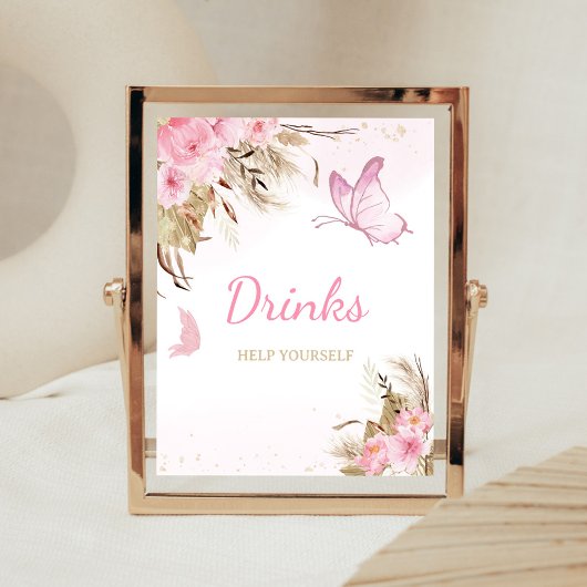 Schmetterling Blumen Baby Shower Getränke Schild