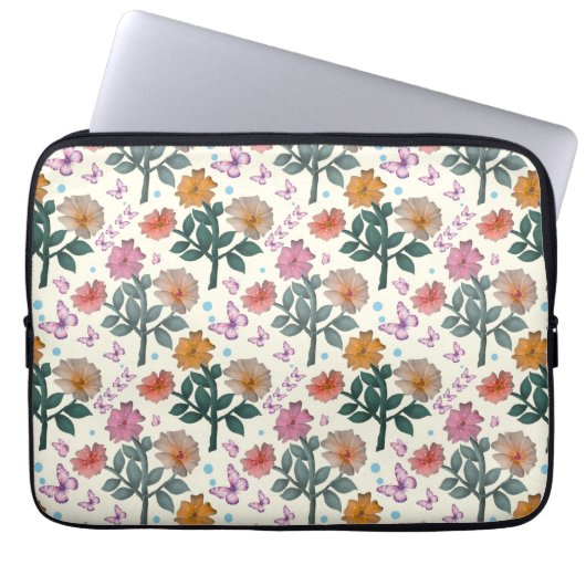 Schmetterling Blumen Garten Muster Laptopschutzhülle (Vorderseite)