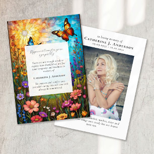 Schmetterling Blumen Gedenkfoto Beileid Beerdigung Dankeskarte