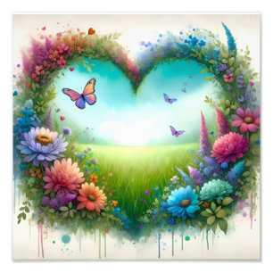 Schmetterling Blumen Herz Aquarell-Design Fotodruck