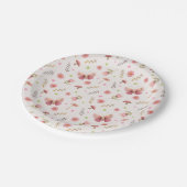 Schmetterling & Blumen Pastellrosa Botanisch Pappteller (Schrägansicht)
