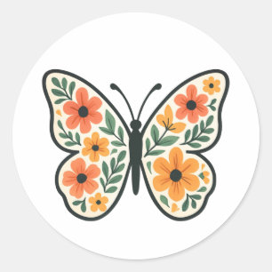 Schmetterling Blumen Vintage Aufkleber