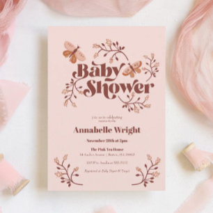 Schmetterling-Boho-Baby-Party in Rosa Einladung