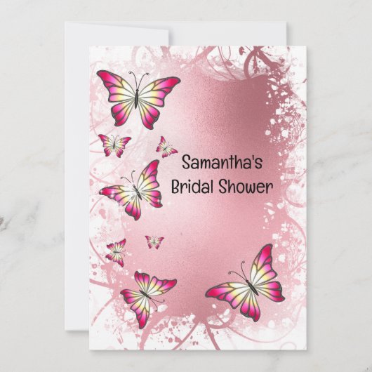 Schmetterling Brautparty Aquarell Rose Rosa Gold Einladung (Vorderseite)