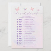 Schmetterling-Brautparty, sagte er, sie sagte Game Einladung (Vorderseite)