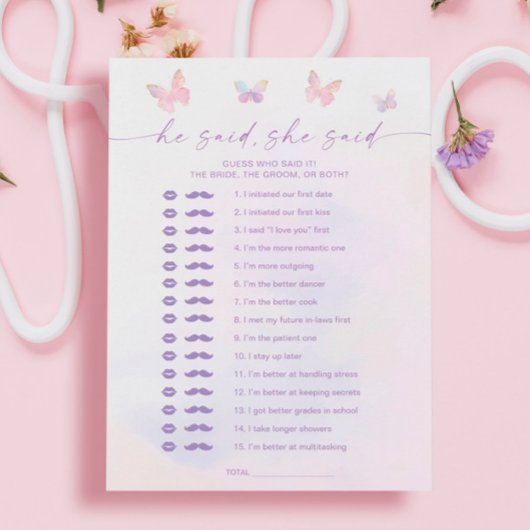 Schmetterling-Brautparty, sagte er, sie sagte Game Einladung