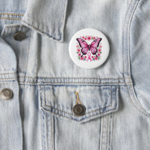 Schmetterling Brustkrebs-Bewusstsein Pink Ribbon Button