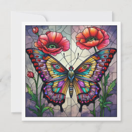 Schmetterling Buntglasdesign Mohnblume Karte