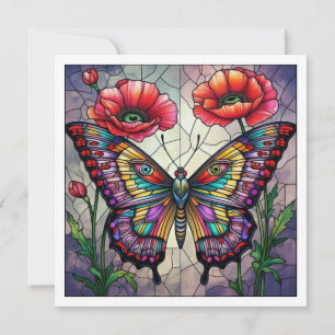 Schmetterling Buntglasdesign Mohnblume Karte