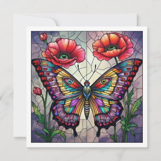 Schmetterling Buntglasdesign Mohnblume Karte (Vorderseite)