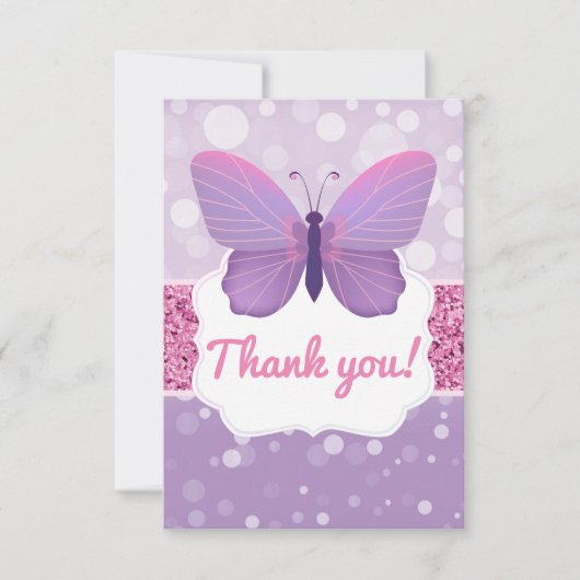 Schmetterling Danke Card Boho Lila Pink Glitzer (Vorderseite)