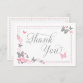 Schmetterling Danke Karte, Rosa, Imitate Silber (Vorne/Hinten)