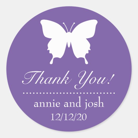 Schmetterling Danke Labels (Plum Lila) Runder Aufkleber (Vorderseite)
