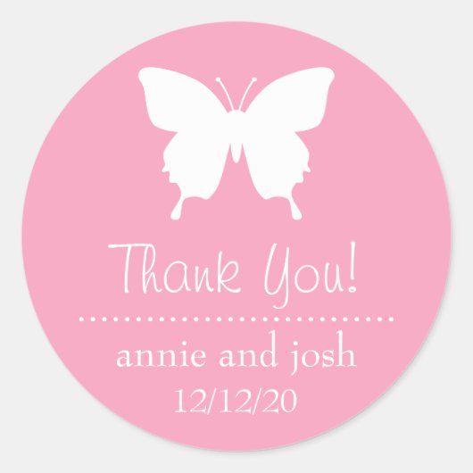 Schmetterling Danke Labels (Rosa) Runder Aufkleber (Vorderseite)