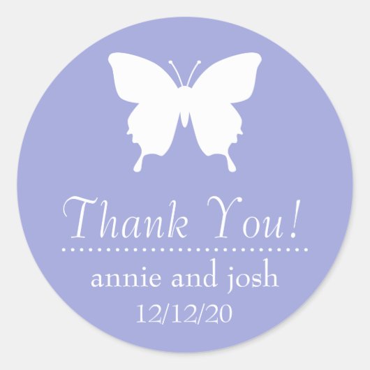 Schmetterling Danke Labels (Violett Lila) Runder Aufkleber (Vorderseite)