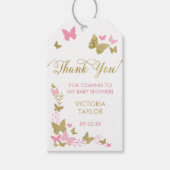 Schmetterling Danke, Tag, Rosa, Gold Geschenkanhänger (Vorderseite)