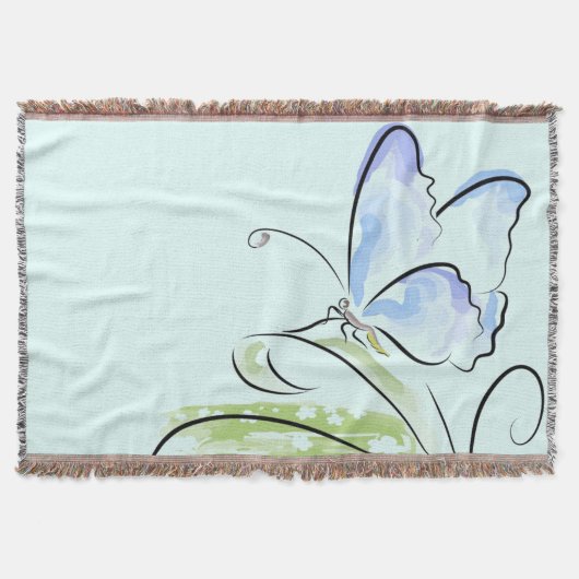 Schmetterling, der auf Gras über Blumenfeld sitzt Decke (Vorderseite)