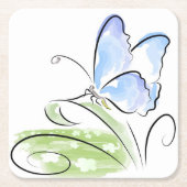 Schmetterling, der auf Gras über Blumenfeld sitzt Rechteckiger Pappuntersetzer (Vorderseite)