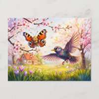 Schmetterling, der von einem Vogel bei Kirschblüte