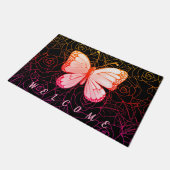Schmetterling-Doormat mit Rose - Willkommen Fußmatte (Schrägansicht)