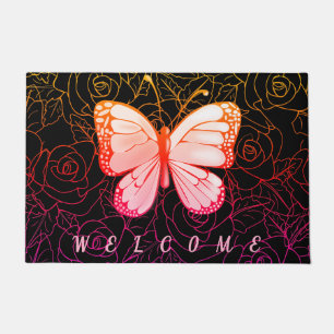 Schmetterling-Doormat mit Rose - Willkommen Fußmatte