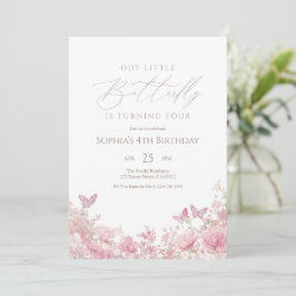 Schmetterling Floral Pink Geburtstag Einladung