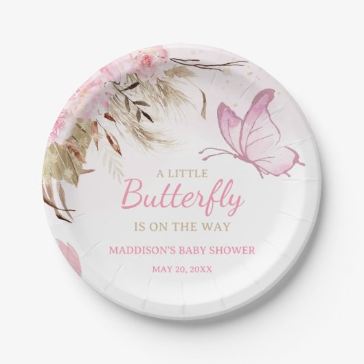 Schmetterling Florales Babyshower Pappteller (Vorderseite)