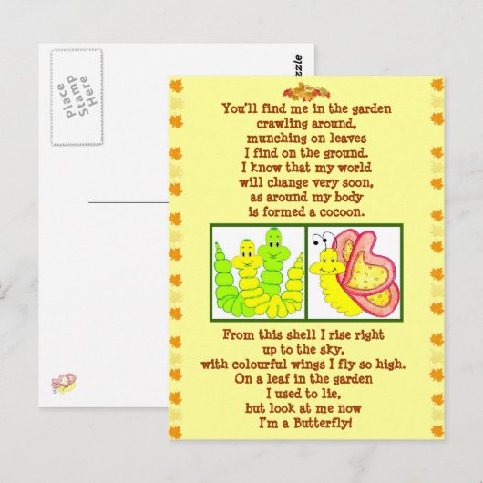 Schmetterling-Form-Raupengedicht Postkarte (Vorne/Hinten)