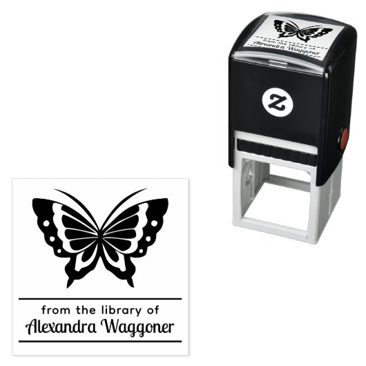 Schmetterling "From the library" Name Monogram #1a Permastempel (Beispiel)