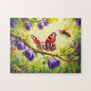 Schmetterling fürchtet Hornisse im Pflaumenbaum Puzzle