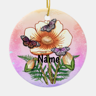 Schmetterling Gelber Mohn  Keramik Ornament