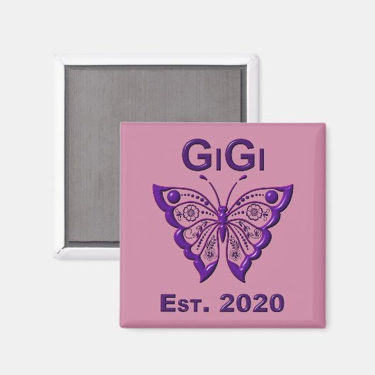 Schmetterling Gigi "Est 2020" Magnet (Vorderseite/Rückseite)