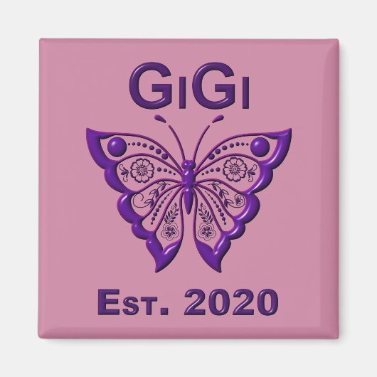 Schmetterling Gigi "Est 2020" Magnet (Vorne)