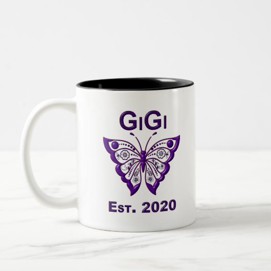 Schmetterling Gigi "Est 2020" Zweifarbige Tasse (Links)