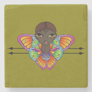 Schmetterling Girl Flat Danke Karte Steinuntersetzer