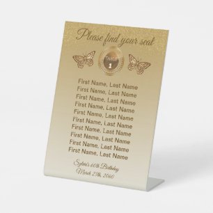 Schmetterling & Gold Glitter-Tischnummernschild  Sockelschild