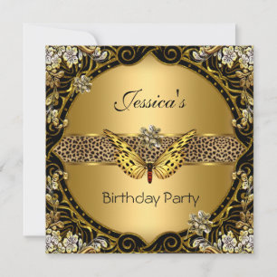 Schmetterling Gold Schwarz Leopard Geburtstagsfeie Einladung