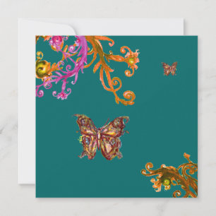 SCHMETTERLING, hellrosa gelb grün Einladung