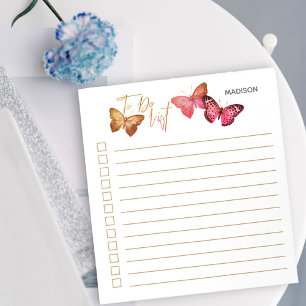Schmetterling Herbst Rosa Personalisierte Checklis Notizblock
