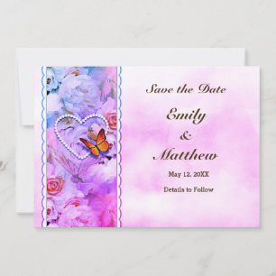 Schmetterling Herz Perlen Floral Serenity Rosa Ros Save The Date