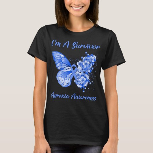 Schmetterling Ich bin ein Überlebender Apraxie-Bew T-Shirt (Vorderseite)