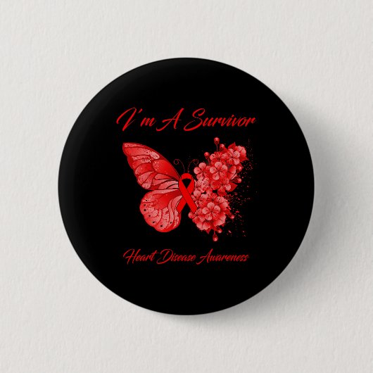 Schmetterling Ich bin ein Überlebender Herzkrankhe Button (Vorderseite)