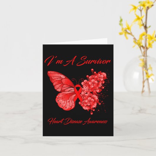 Schmetterling Ich bin ein Überlebender Herzkrankhe Karte (Gelbe Blume)