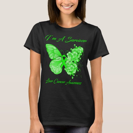 Schmetterling Ich bin ein Überlebender Leberkrebs- T-Shirt (Vorderseite)