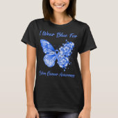 Schmetterling Ich trage Blau für Colon Cancer Awar T-Shirt (Vorderseite)