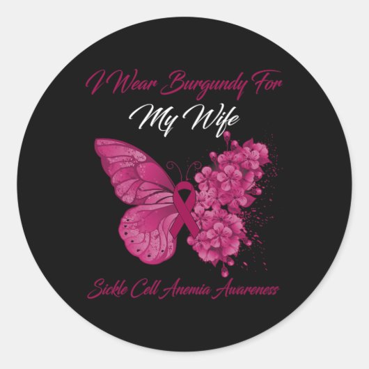 Schmetterling Ich trage Burgundy für meine Ehefrau Runder Aufkleber (Vorderseite)