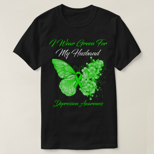 Schmetterling Ich trage Grün für meine Ehemanndepr T-Shirt (Design vorne)