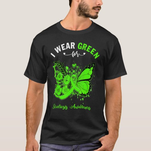 Schmetterling Ich trage Grün für Scoliose-Bewussts T-Shirt (Vorderseite)
