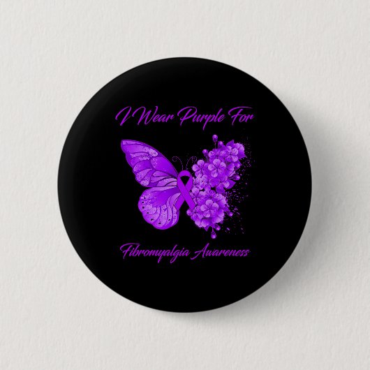 Schmetterling Ich trage Lila für Fibromyalgie Button (Vorderseite)